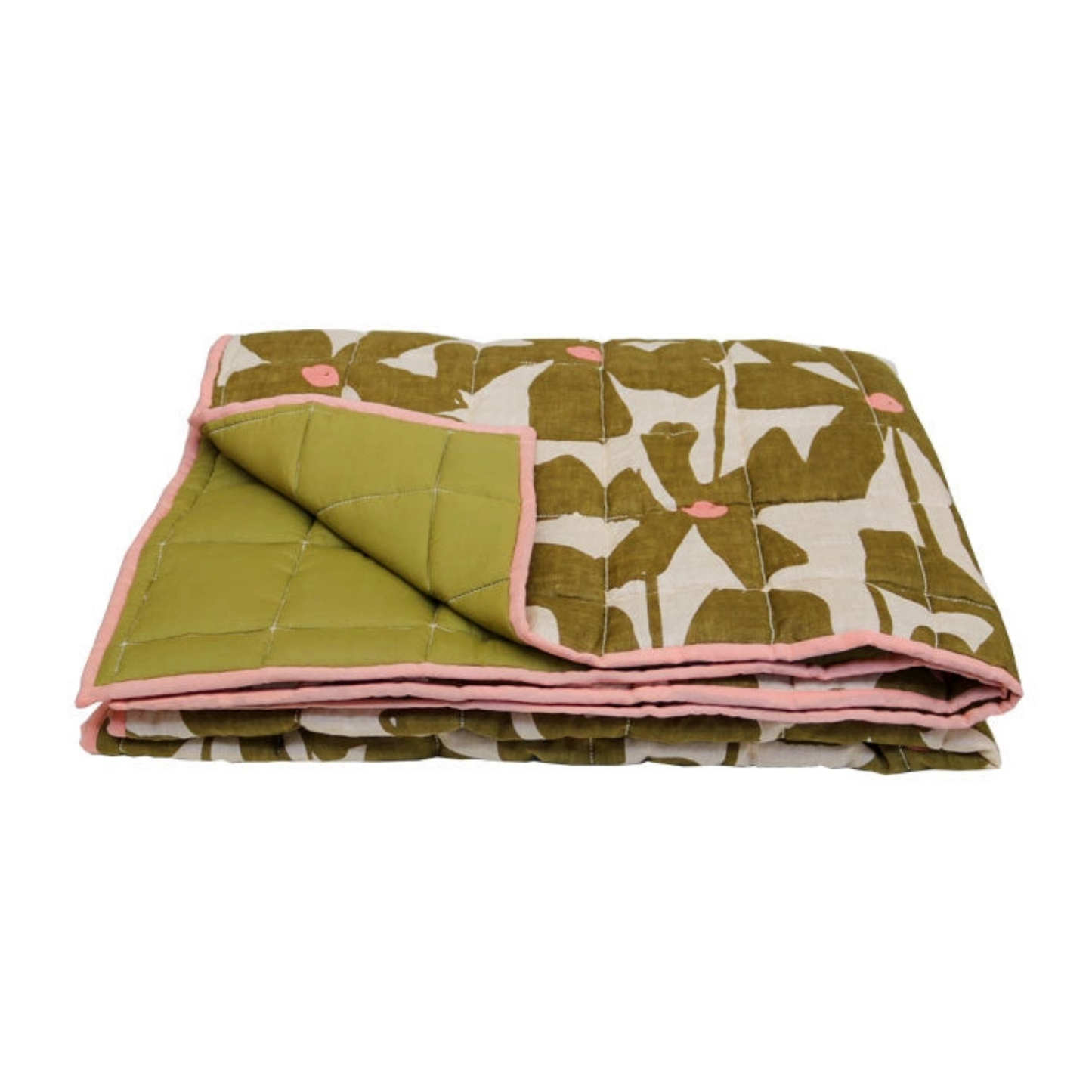 Olive Poppy Quilted Throw