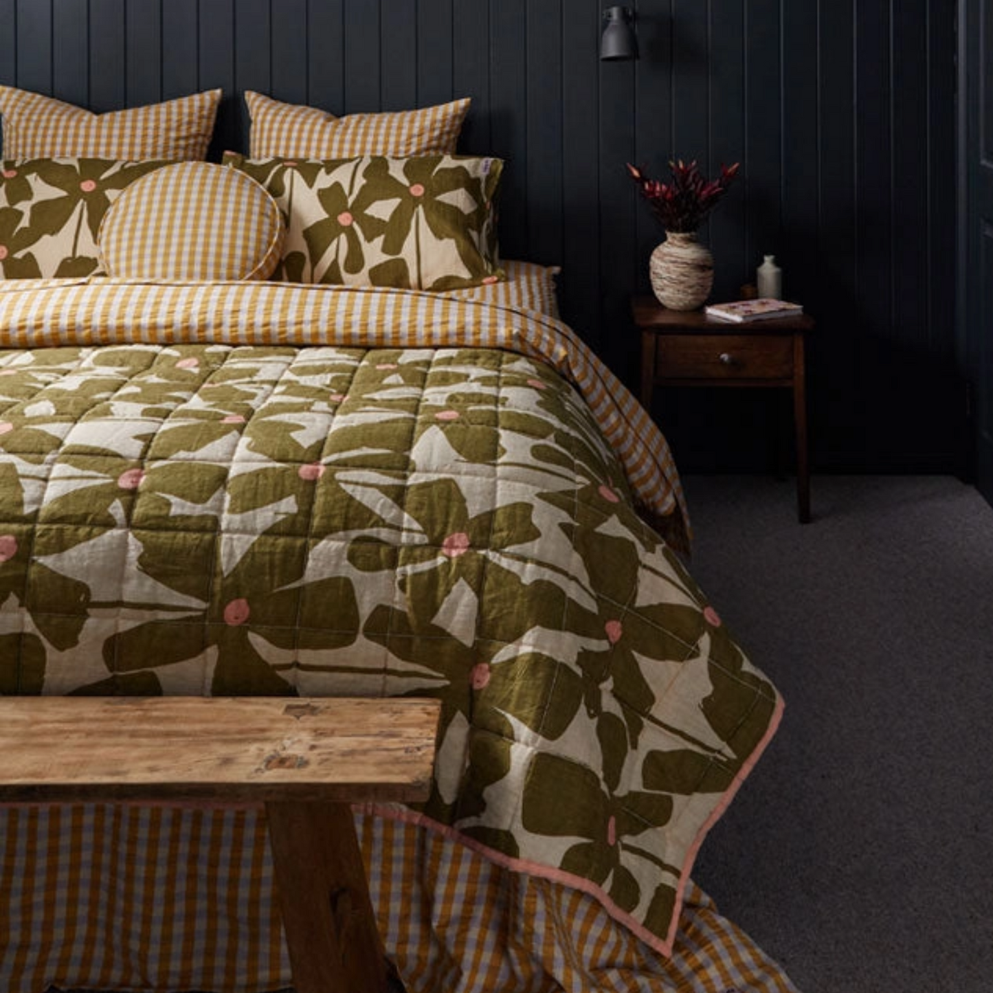 Olive Poppy Quilted Throw