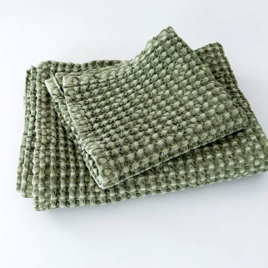 Waffle Face Cloth and/or Hand Towel - Olive Green