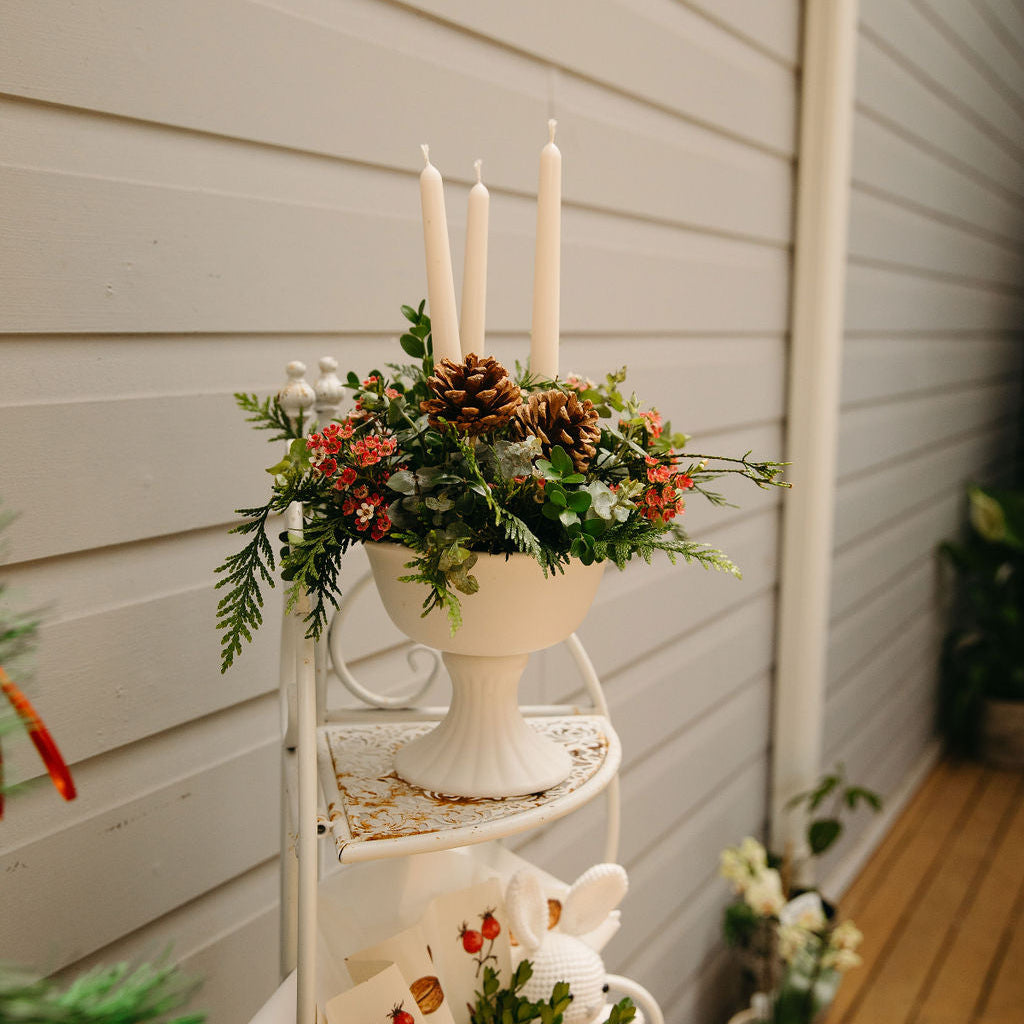 Festive Greenery + Candles Centrepiece -20th December